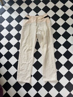 ASOS Cream High-Waist Straight Leg Pants